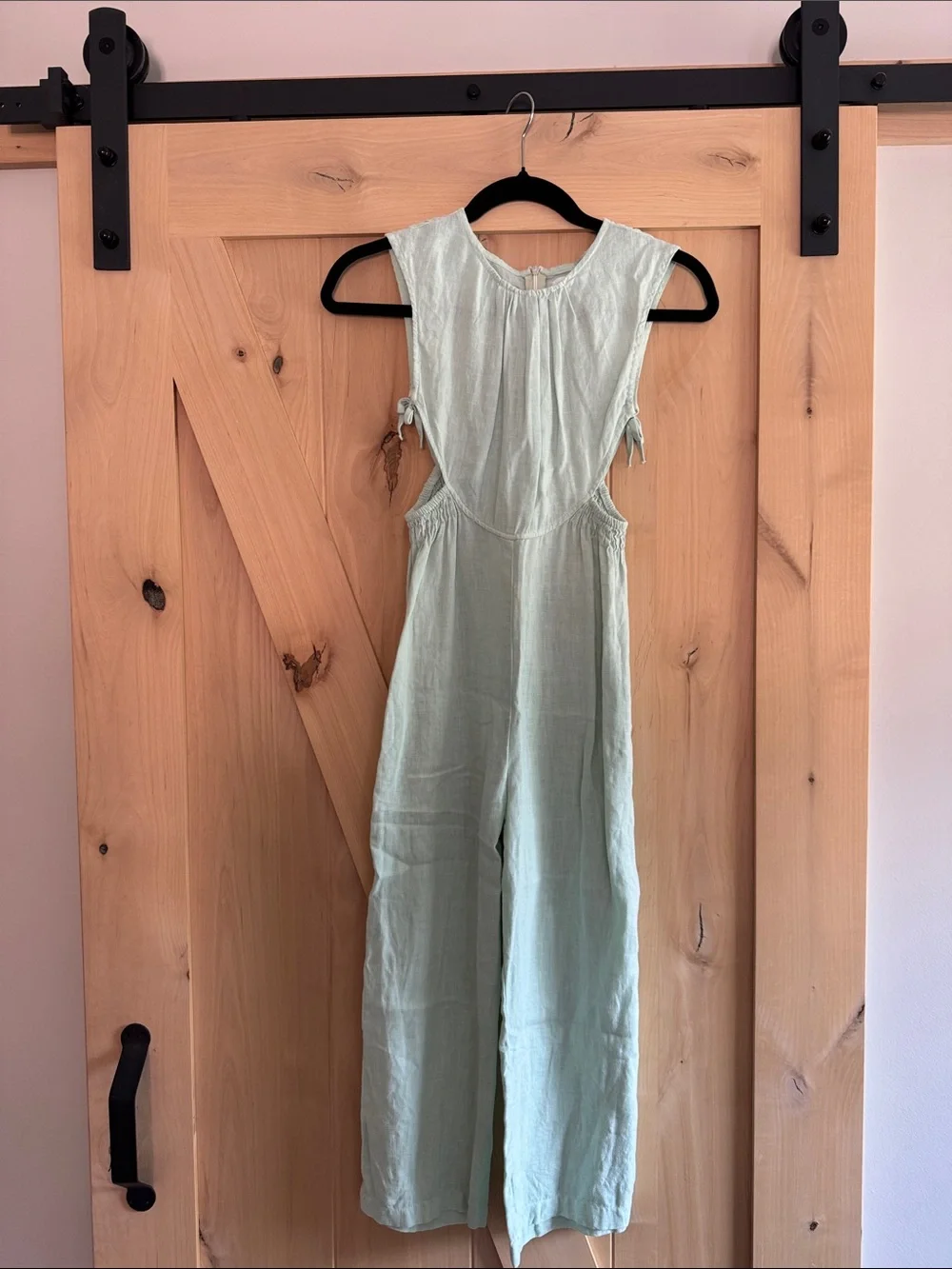 Girls Zara Mint Green Sleeveless Linen-Blend Jumpsuit with Tie Shoulders